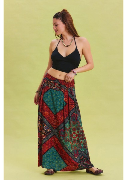 Beli Lastikli Drape Detaylı Otantik Etek
