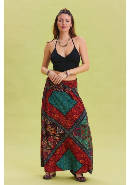 Beli Lastikli Drape Detaylı Otantik Etek