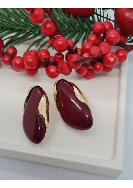 Bordo Gold Detaylı Küpe