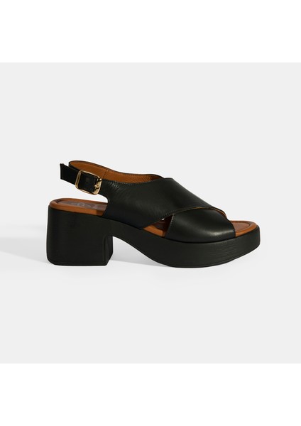 Siyah Kadın Toka Detaylı Slingback Deri Sandalet