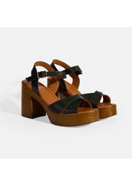 Siyah Kadın Toka Detaylı Slingback Deri Sandalet fiyatları