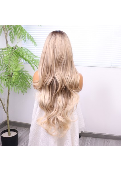 Kumral Platin Ombre ve Röfleli Bebek Saçlı Fiber Sentetik Tül Peruk modelleri