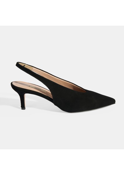 Siyah Kadın Süet Slingback Topuklu Ayakkabı