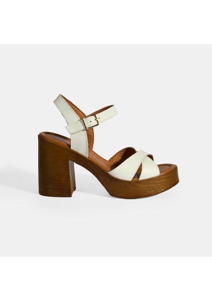 Beyaz Kadın Toka Detaylı Slingback Deri Sandalet