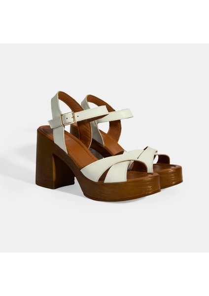 Beyaz Kadın Toka Detaylı Slingback Deri Sandalet fiyatları