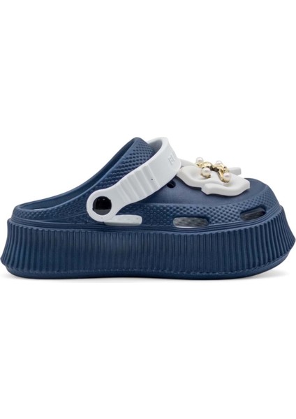 Yüksek Taban Fiyonklu Kadın Croos Terlik Lacivert