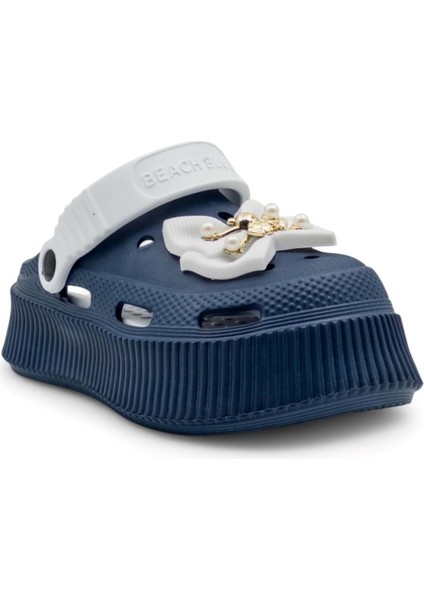 Yüksek Taban Fiyonklu Kadın Croos Terlik Lacivert modelleri