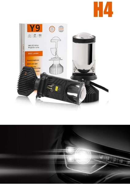 Mercekli LED Xenon H4 Şimşek Etkili Ultra Güçlü Işık Teknolojisi Xenon Far Lambası Beyaz Renk H4 Soket ile Uyumlu