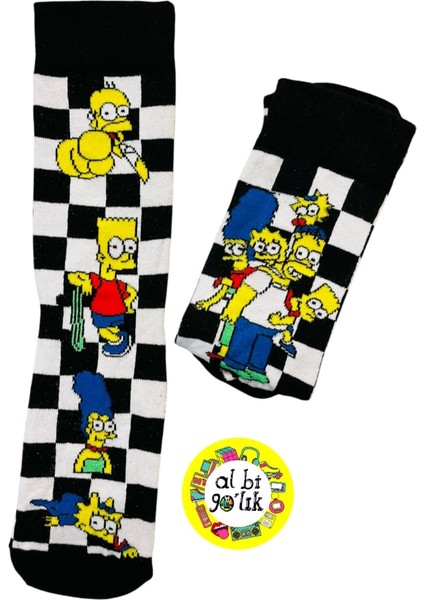 Pokemon Susam Sokağı Pembe Panter Garfield Looney Tunes Simpsonlar Çizgi Film Damalı Desenli 6'lı Soket Çorap Seti Sarı Mavi Pembe Turuncu Kırmızı Siyah Renkler