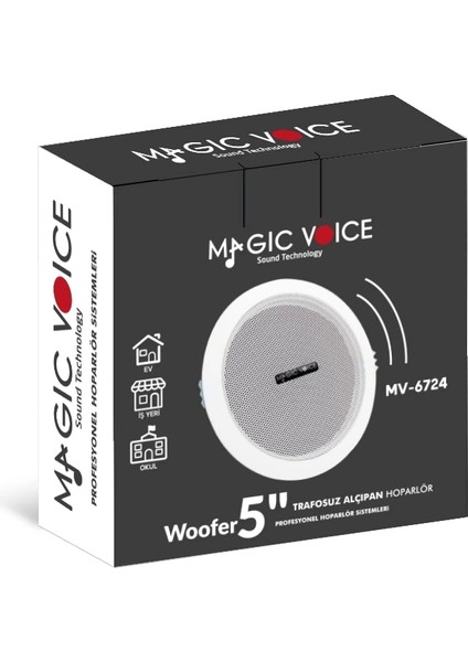 Magıcvoıce MV-6724 5 13 cm 8 Ohm 6 W Beyaz Alçıpan Hoparlör Trafosuz (4172)