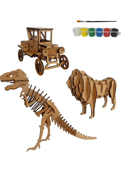 Ahşap Maket 3'lü Set + Boya ve Fırça Hediyeli