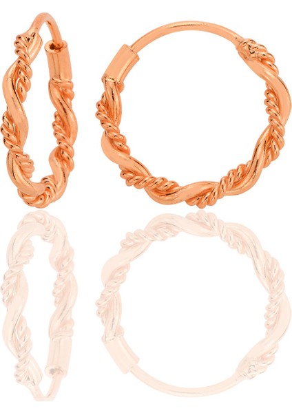 Gümüş Rose Işlemeli Çift Burgulu 16 mm Halka Küpe SGTL12750ROSE