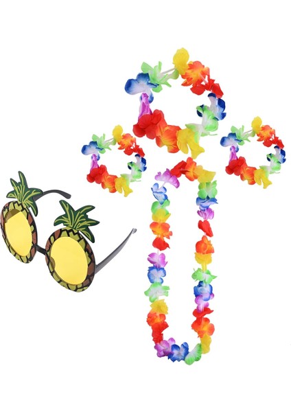 Renkli Ananas Gözlük, Taç, Kolye ve Bileklik Seti