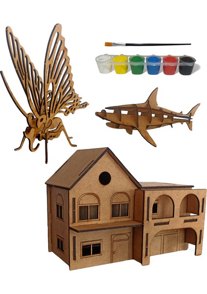 Ahşap Maket 3'lü Set + Boya ve Fırça Hediyeli