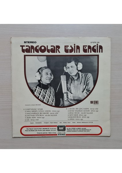 - Tangolar - Halit Kıvanç Sunar - 1974 Ilk Baskı - Dönem Baskı Plak - Longplay - Lp