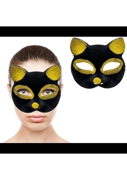 Siyah Renk Gold Simli Kedi Maskesi fiyatları