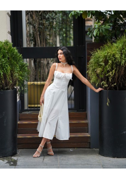 Kadın Askılı Sırt Bağlamalı Tasarım Midi Elbise modelleri