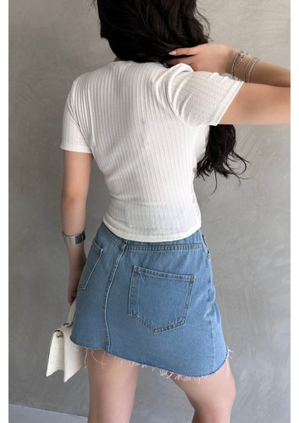 Kruvaze Yaka Crop Bluz fiyatları