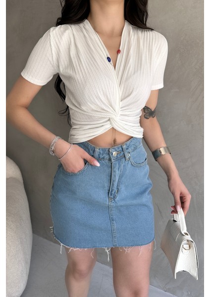 Kruvaze Yaka Crop Bluz modelleri