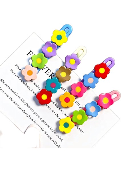 4pcs/set Sevimli Renkli Çiçekler Saç Klipleri Kadınlar Için Saç Klipsleri Tatlı Çiçek Ettes Yan Saç Tokaları Moda Saç Aksesuarları: 4pcs (Yurt Dışından)