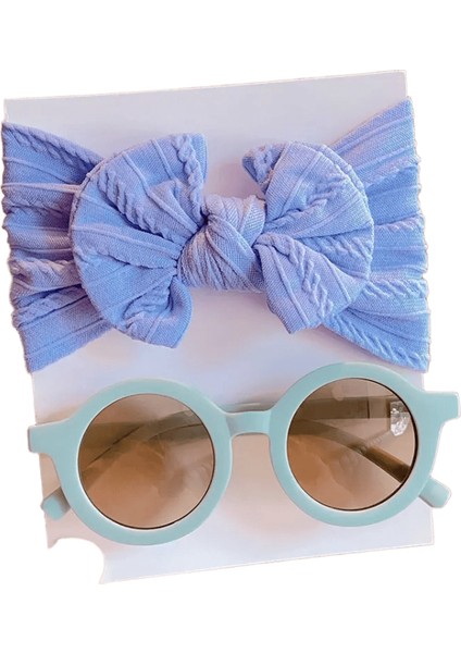 2 Adet/set Yeni Çocuklar Düz Renkli Pamuklu Bowknot Geniş Saç Bandı Yuvarlak Güneş Gözlüğü Seti Kız Bebek Güneş Gözlükleri Çocuk Saç Aksesuarları Renk: Mavi (Yurt Dışından)