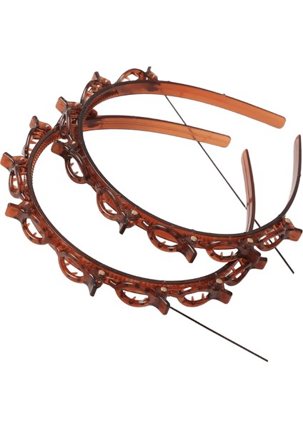 Çift Katmanlı Bantlar Klipli Saç Bantları Moda Plastik Örgülü Kafa Bandı Punk Yeni Örgü Kadın Şapkası Saç Aksesuarları Inci Renk: E 2brown (Yurt Dışından)