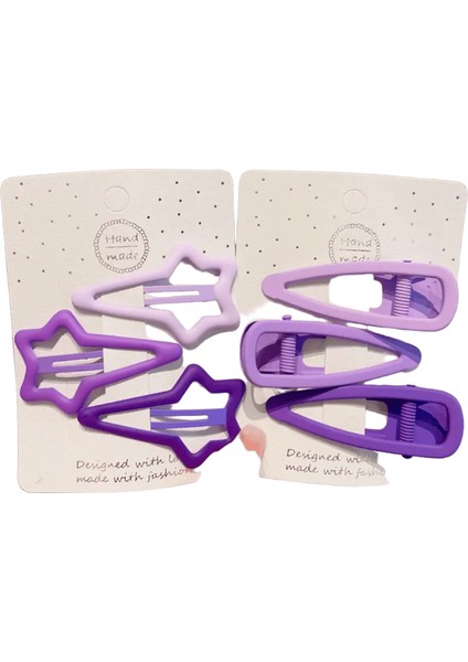 2023 Yeni 3 Pc/set Çocuklar Sevimli Mor Pembe Geometrik Yıldızlar Kalp Saç Klipler Bebek Kız Tatlı Saçkoplar Çocuk Saç Aksesuarları Renk: Mix 10-6 Pcs (Yurt Dışından)