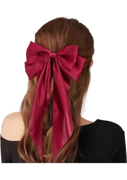 Zarif Yay Şerit Saç Klip Moda Basit Katı Katı Saten Yay Klipsli Saç Pin Retro Kafa Bandı Klipsli Kızlar Saç Aksesuarları Metal Renk: SH5002-KIRMIZI (Yurt Dışından)