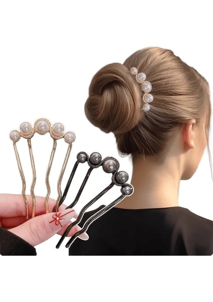 2pcs Koreli U Şekilli Inci Saç Tokaları Saç Klipsleri Kadınlar Için Zarif Metal Çatallar Vintage Inci Saç Tokaları Saç Şekillendirme Araçları Hediyeler Metal Renk: B-Siyah Altın (Yurt Dışından)