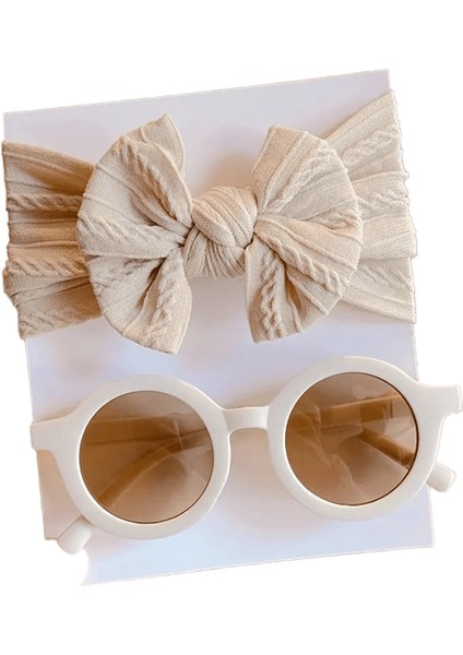 2 Pcs/set Yeni Çocuklar Düz Renkli Pamuk Bowknot Geniş Saç Bandı Yuvarlak Güneş Gözlüğü Seti Kız Kız Güneş Gözlüğü Çocuk Saç Aksesuarları: Pembe (Yurt Dışından)
