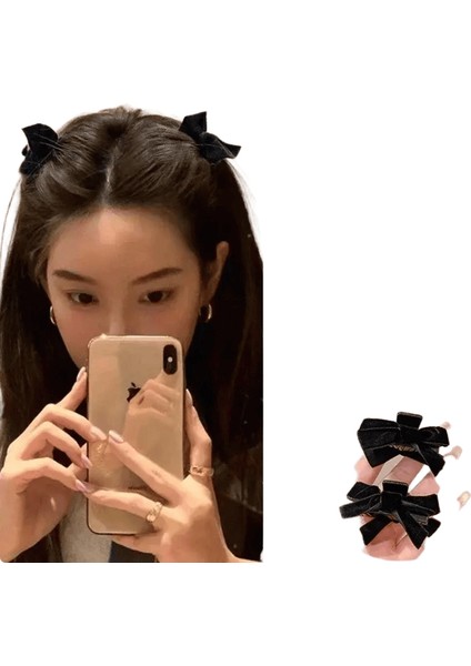 Koreli 2pcs Tatlı Siyah Kırmızı Yay Küçük Saç Pençe Klipsi Prenses Velvet Yay Klip Pençe Kelepçesi Kelepçe Kızlar Kadınlar Renk: 2pcs Siyah (Yurt Dışından)