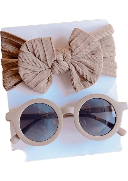 2 Adet/set Yeni Çocuklar Düz Renkli Pamuklu Bowknot Geniş Saç Bandı Yuvarlak Güneş Gözlüğü Seti Kız Bebek Güneş Gözlüğü Çocuk Saç Aksesuarları Renk: Haki (Yurt Dışından)