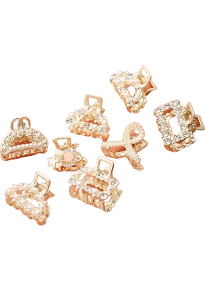 6/8/10 Pcs/set Küçük Rhinestone Inciler Geometrik Metal Saç Pençeleri Kadınlar Için Kızlar Tatlı Mini Saç Klipsleri Saç Aksesuarları Renk: 8pcs 2 (Yurt Dışından)