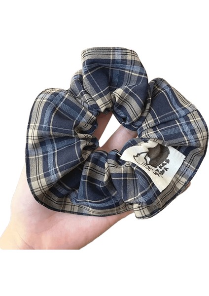 2025 Moda Meydanı Ekose Scrunchie Kadın Kızlar Elastik Saç Kauçuk Bantlar Aksesuarlar Saç Yüzük Halat Headdress Headress Süsleme Renk: Yuvarlak Ekose Mavi (Yurt Dışından)