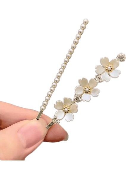 Yeni Kore Versiyonu Inci Çiçek Zirkon Tek Satır Kipi Rhinestone Yan Klip Mizaç Kadın Moda Saç Aksesuarları Metal Renk: MHM-01-052-04 (Yurt Dışından)