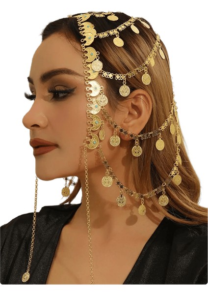 Arap Kafa Takı Altlı Alaşım Para Püskül Püskül Kafa Baş Bandı Kadınlar Gelin Headdress Düğün Aksesuarları Metal Renk: FD163 (Yurt Dışından)
