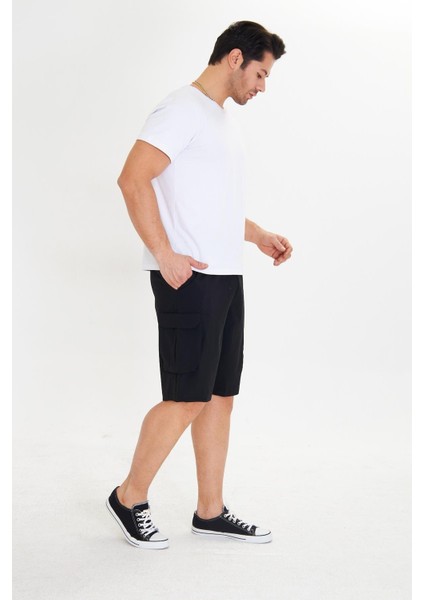 Erkek Stretchfit Kargo Cepli Esnek Şort Siyah 6040-S