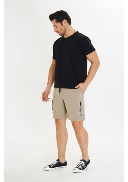 Erkek Stretchfit Kargo Cepli Esnek Şort Bej 6040-B