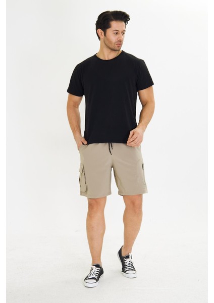 Erkek Stretchfit Kargo Cepli Esnek Şort Bej 6040-B