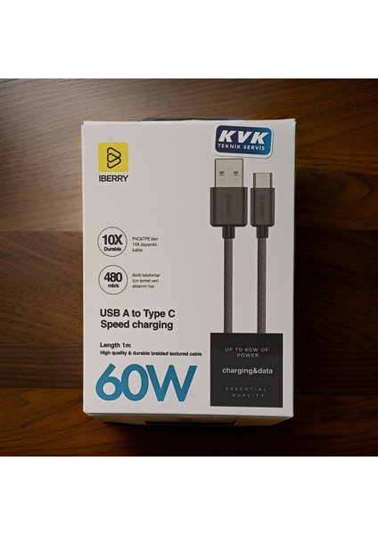 60W USB A To Type C 60W Hızlı Şarj ve Data Kablosu (Kvk Garanti)