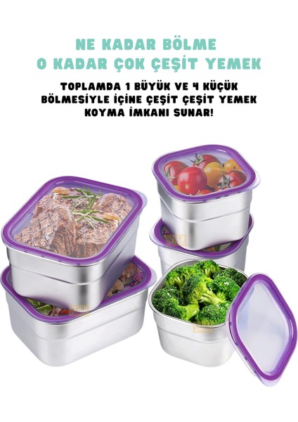 Bento 1000ML Lunchbox Yeni Koleksiyon Tek Katlı 5 Bölmeli Çelik Sefer Tası Yemek Kutusu fırsatları