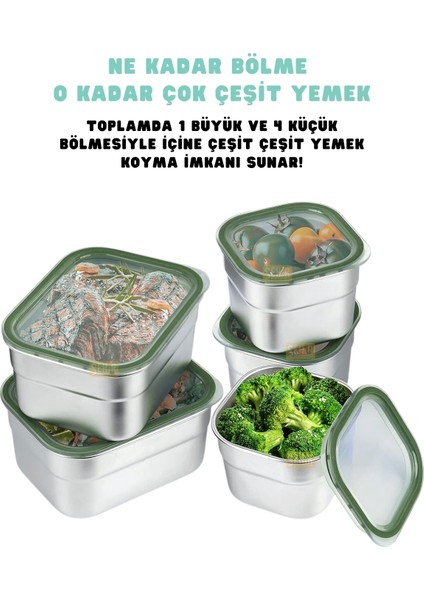 Bento 1000ML Lunchbox Yeni Koleksiyon Tek Katlı 5 Bölmeli Çelik Sefer Tası Yemek Kutusu fırsatları