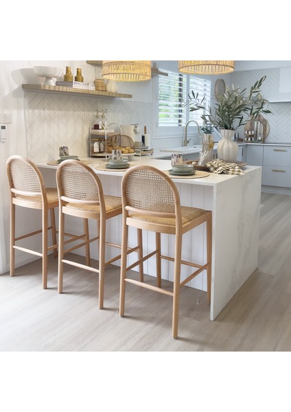 Homıof Vesa Doğal Ahsap Bar Sandalye
