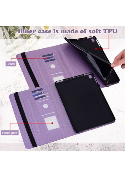 Ağaç ve Geyik Desen Baskılı Pu Deri Tablet Standı Kapak Kılıfı Kart Yuvaları ile Huawei Mediapad T3 10-Mor (Yurt Dışından)