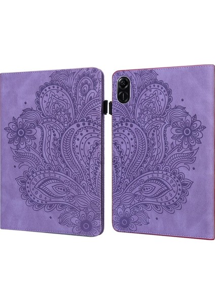 Honor Pad X9 Kılıf Çiçek Desenli Pu Deri Folyo Standı Kart Yuvalı Tablet Kapağı-Kırmızı (Yurt Dışından)