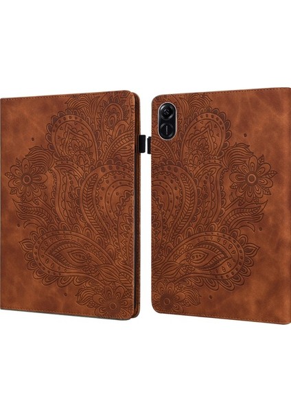 Honor Pad X9 Kılıf Çiçek Desenli Pu Deri Folyo Standı Kart Yuvalı Tablet Kapağı-Kırmızı (Yurt Dışından)