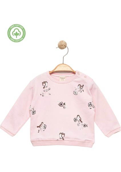 Kız Bebek %100 Pamuk Pembe Sweatshirt - Desenli Kız Sweatshirt