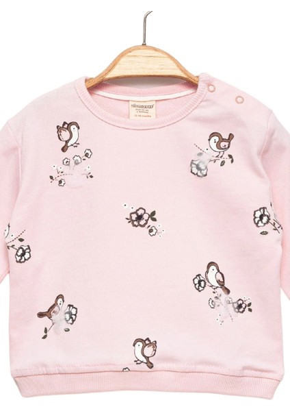 Kız Bebek %100 Pamuk Pembe Sweatshirt - Desenli Kız Sweatshirt