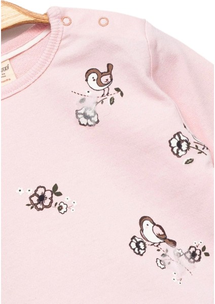 Kız Bebek %100 Pamuk Pembe Sweatshirt - Desenli Kız Sweatshirt