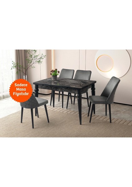 Yandan Açılır Büyüyen Yemek Masası Siyah Mermer Desenli 60 x 90 cm Sadece Masa Fiyatıdır